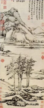 ニ・ザン Painting - イーシャンの川渓谷の木々 1371 年古い中国の墨